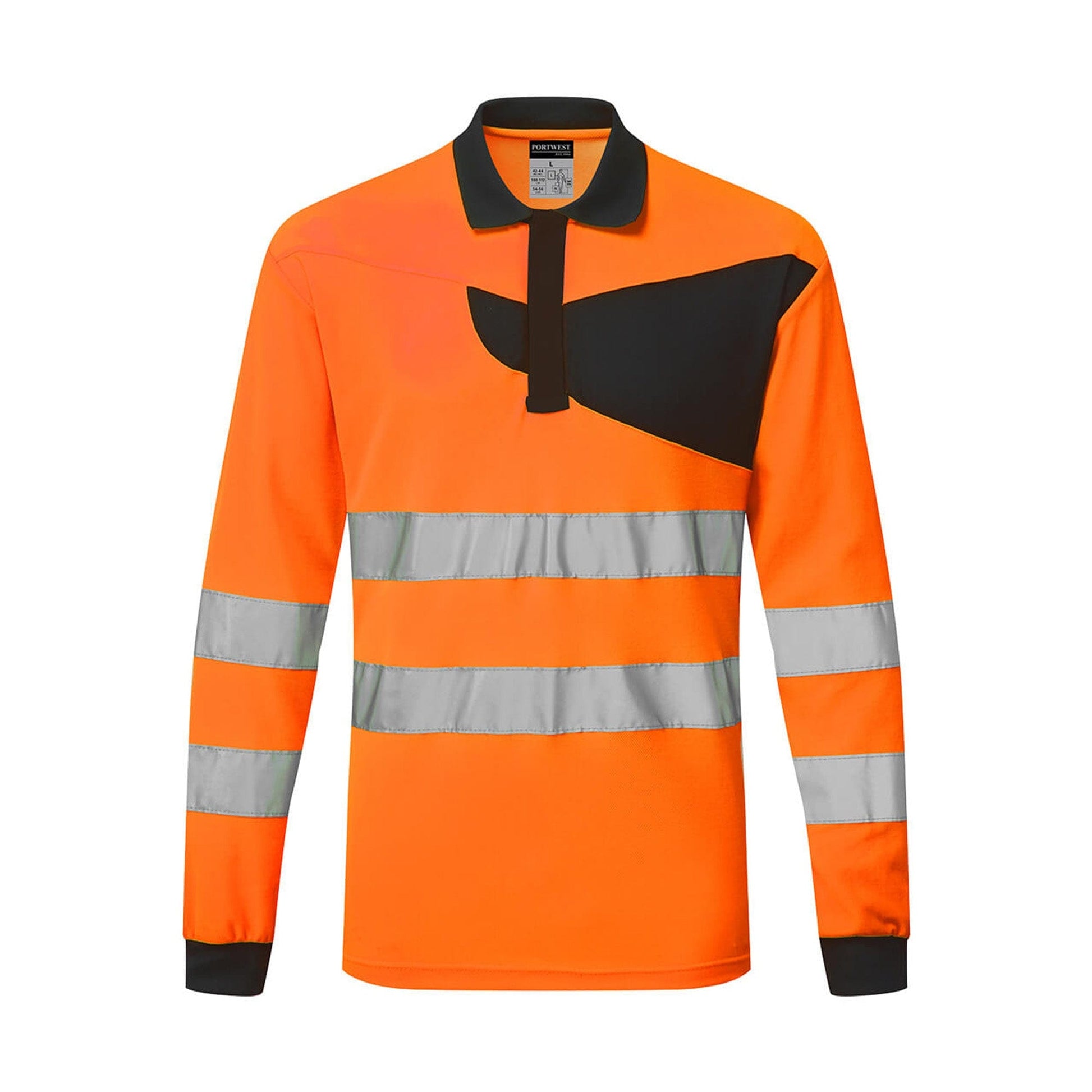 Portwest PW2 Hi Vis Long Sleeve Polo Shirt PW220 Orange/Black