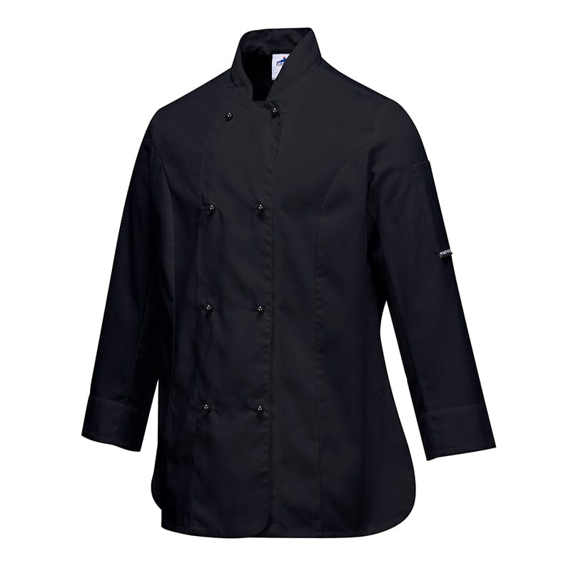 portwest rachel ladies chefs jacket side black button