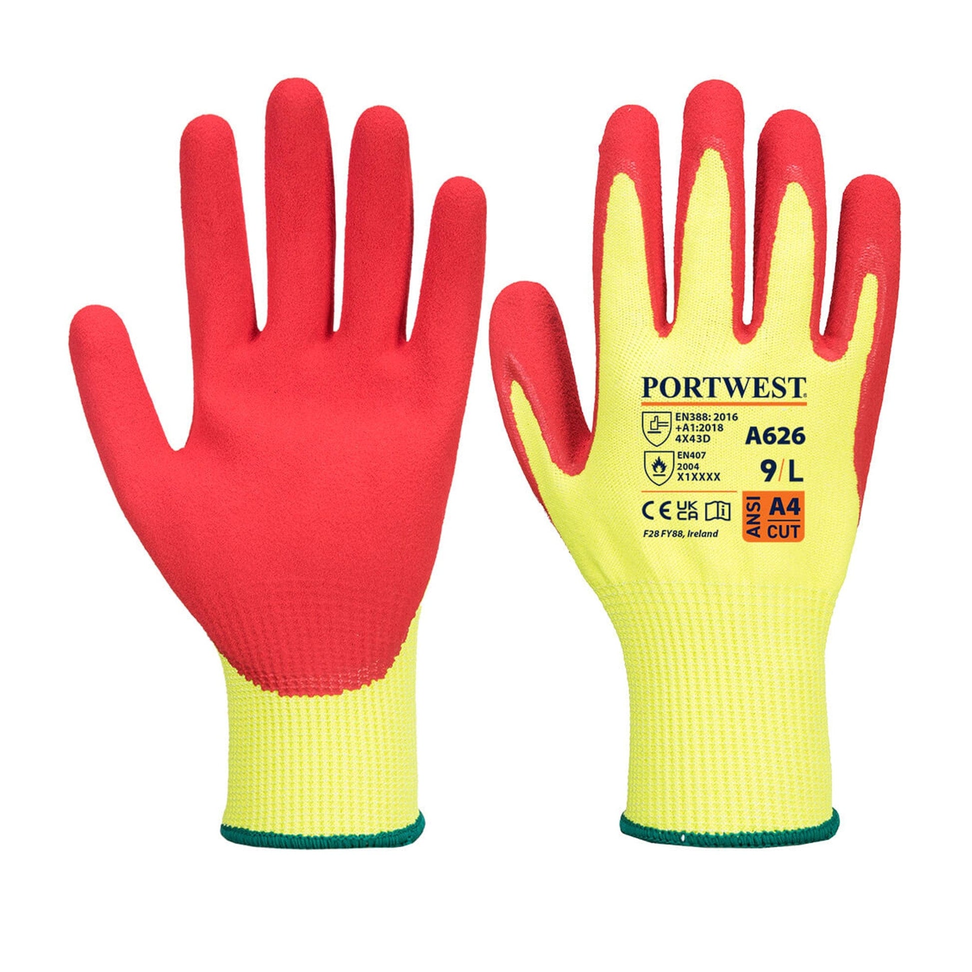 Portwest Vis-Tex HR Cut Glove A626 - Nitrile Yellow/Red Double