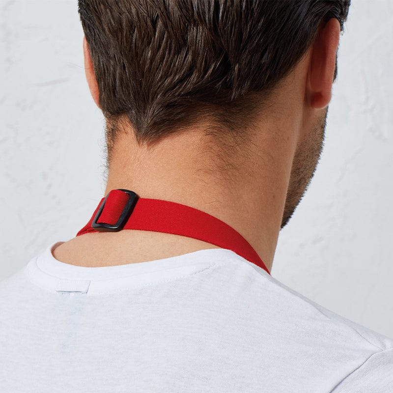 red premier pr120 apron model close up neck