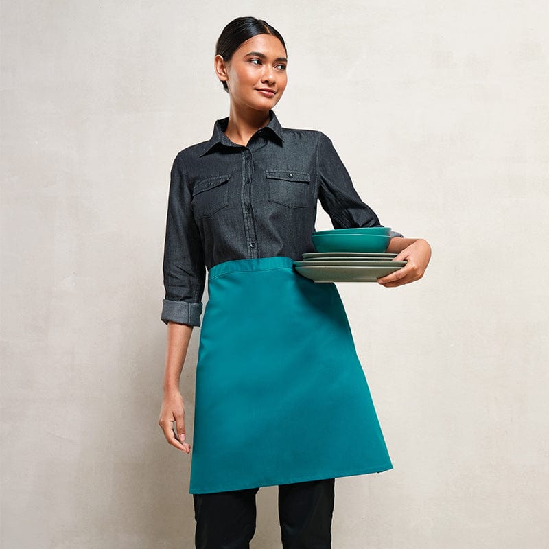 turquoise short style bar apron model