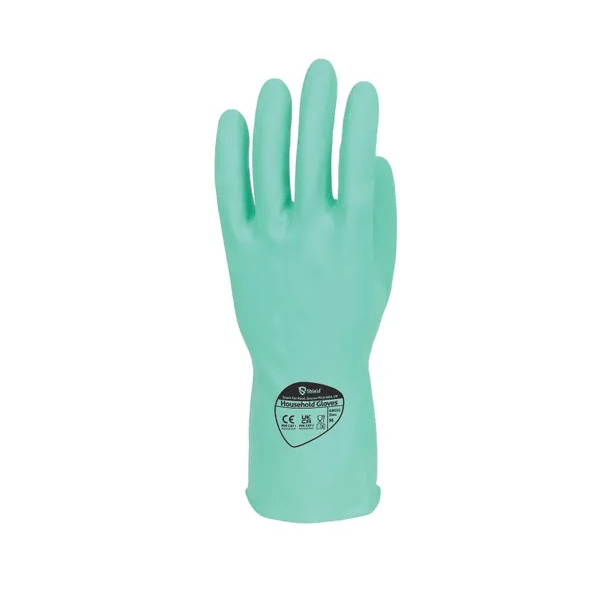 Green household rubber gloves